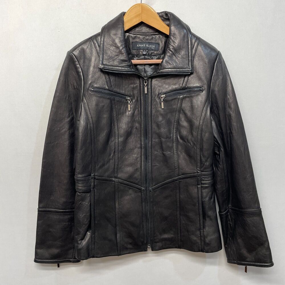 Anne Klein Women 100% Leather Full Zip Jacket Size Large M290 -4 - Picture 14 of 15